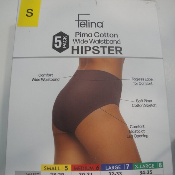 FELINA Women's Hipster Wide Waistband Pima Cotton Underwear 5 Pairs Size Small - Picture 3 of 6